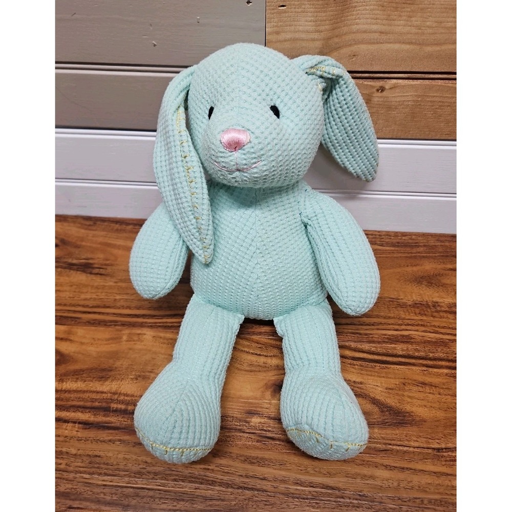 Rare Vintage 90's CALTOY Mint Waffle Knit Weave Bunny Rabbit Plush 14"‎ Baby Toy